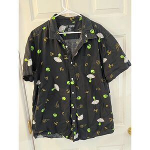 Hot Topic Black Alien All Over Print Button Down Shirt Mens 3XL Novelty Graphic